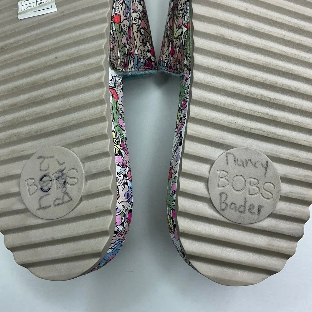 Skechers Multicolor BOBS Dog Print Kids 6 Slides 113735 Plush Foam Sandals